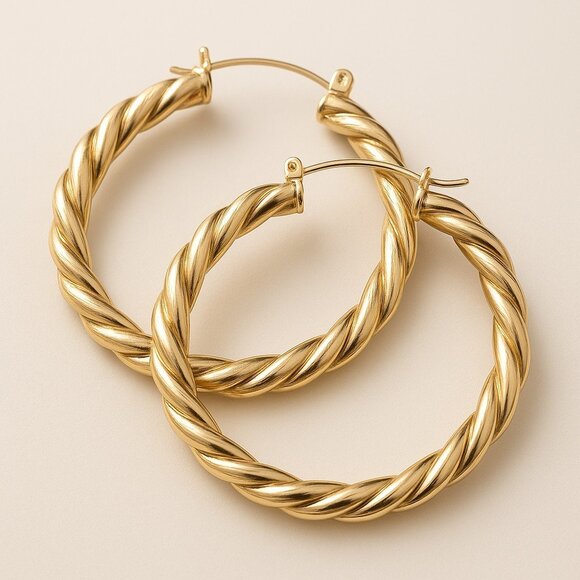 STEVE MADDEN Chunky Gold Twisted Hoop Earrings Hoops Medium 1.75" Hip Hop Y2K - Picture 7 of 9